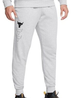 NWT Under Armour Mens Project Rock Rival Fleece Joggers Large Gray